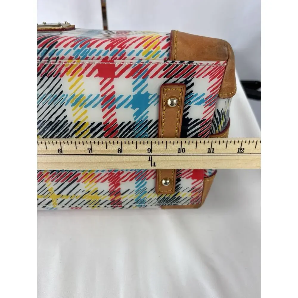 Dooney Bourke Chatham White Bright Plaid Domed Satchel Top Handles Shoulder